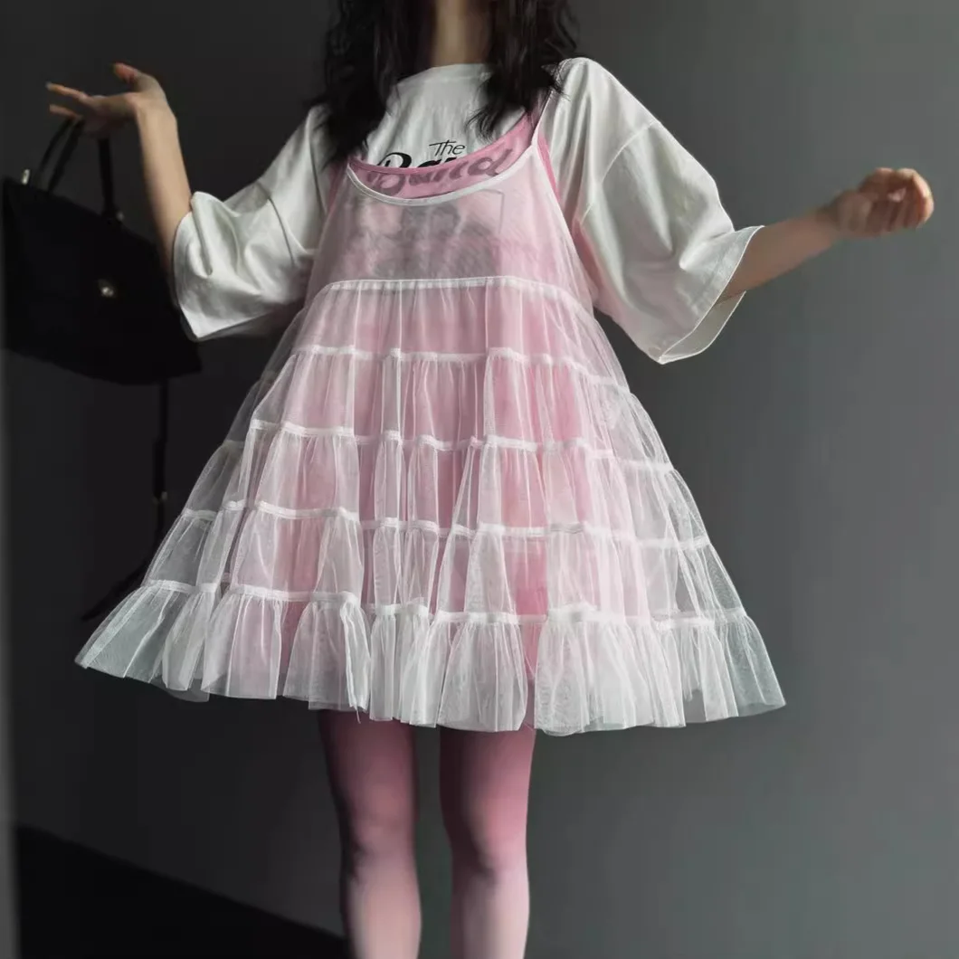 

2026 Summer New Product Sweet Girl Stacked Wearing Versatile Doll Skirt Suspender Mesh Skirt