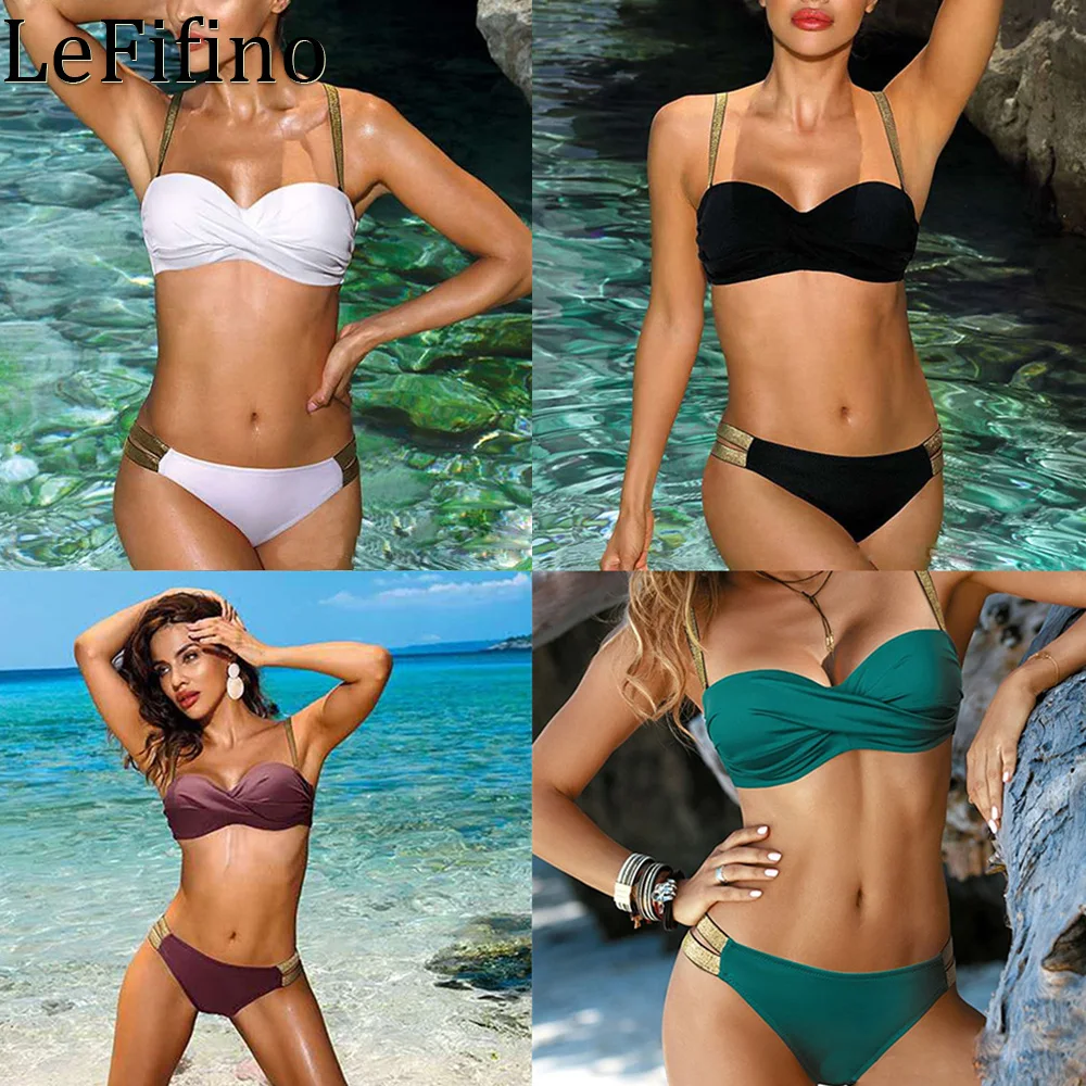 

Summer Fashion Split Body Solid Color Middle-waisted Sexy Bikini Beach Seaside Vacation Swimwear Suits Hot Spring Sets For Women