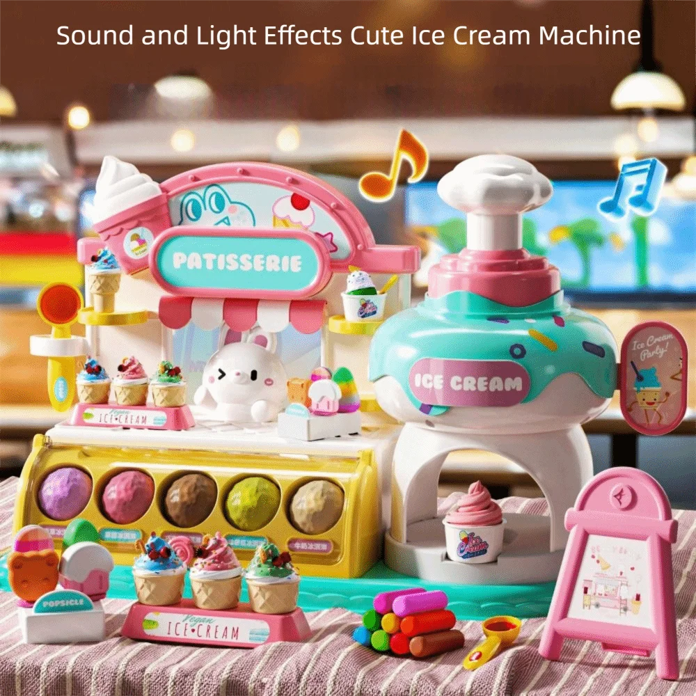 Avec musique et lumière Machine à crème glacée jouet Puzzle couleur Machine Production de crème glacée supermarché jouer faux aliments