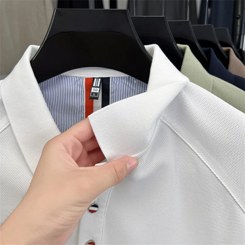 Designer-Stil Herren Langarm-Poloshirt mit Knopfleiste und Revers, Exquisites Muster-Stickerei, Herbst Neue Business-Casual Herrenbekleidung – Detail 6