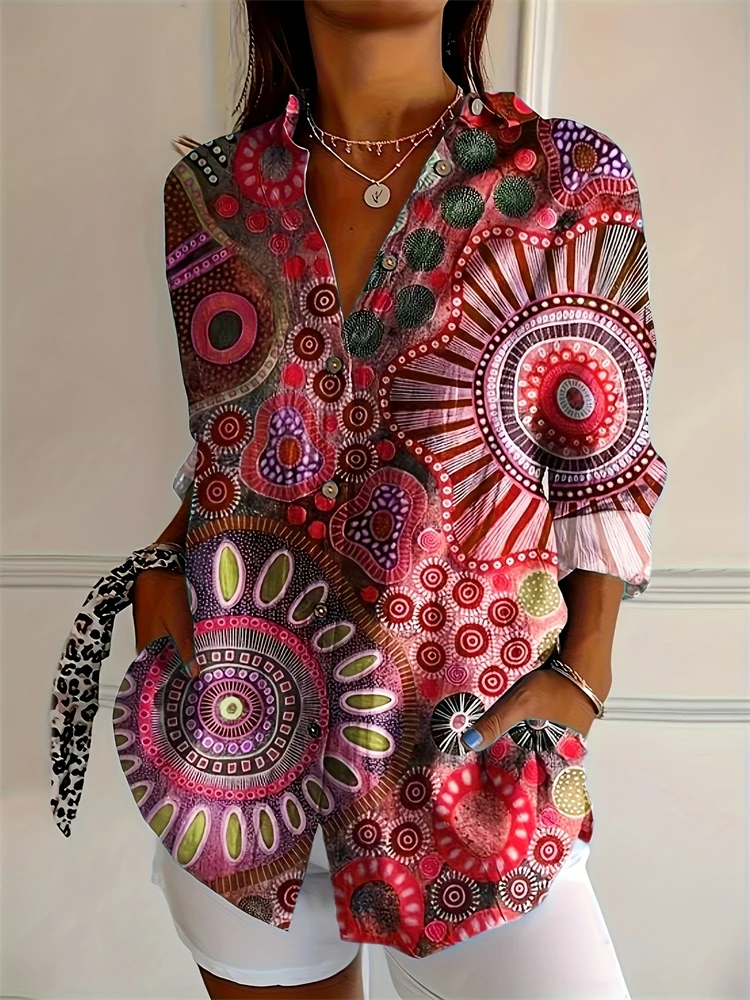 

2025 New Retro Fashion Women's Shirt Spring And Summer Temperament Blouse Loose Lapel Cashew Flower Print Women's Shirt