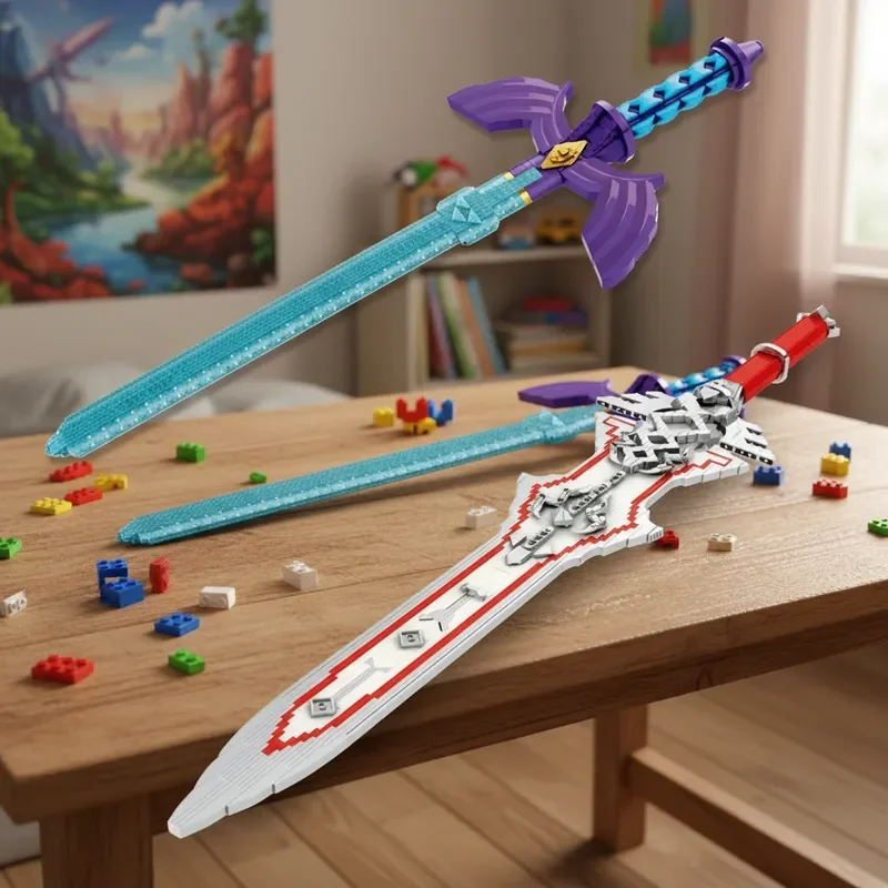 Movie Anime Prop Sword, Classic Game Prop, High Difficulty Technical Building Blocks Bricks Gift, Creative Handheld Toy