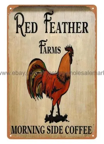 Red Feather Farms morning side coffee rooster metal tin sign home ornaments sign