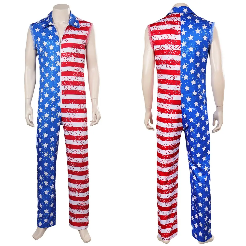 Fantasy Fashion Stars and Stripes Overall Cosplay Kostüm Outfits für erwachsene Männer männliche Rollenspiel Halloween Karneval Party Anzug