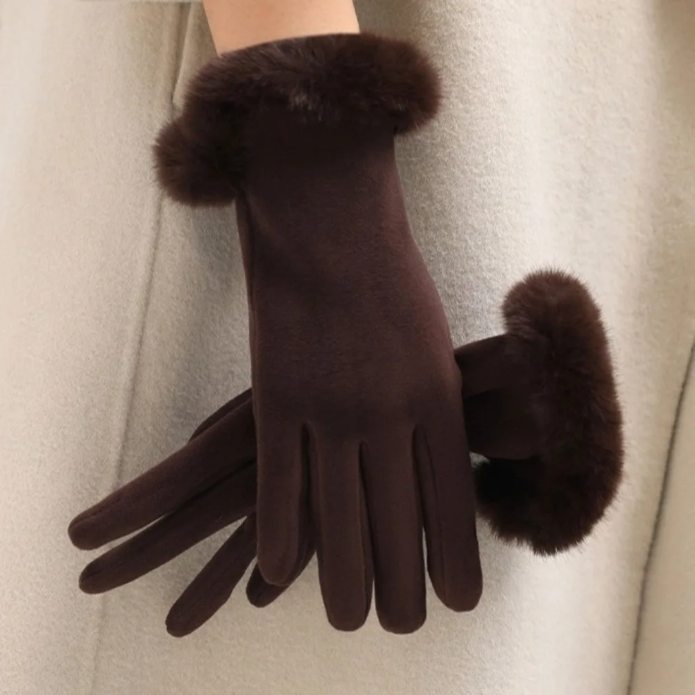 Guanti casual in pelle scamosciata tinta unita Guanti morbidi antivento con dita intere Guanti invernali da donna comodi e spessi all'aperto