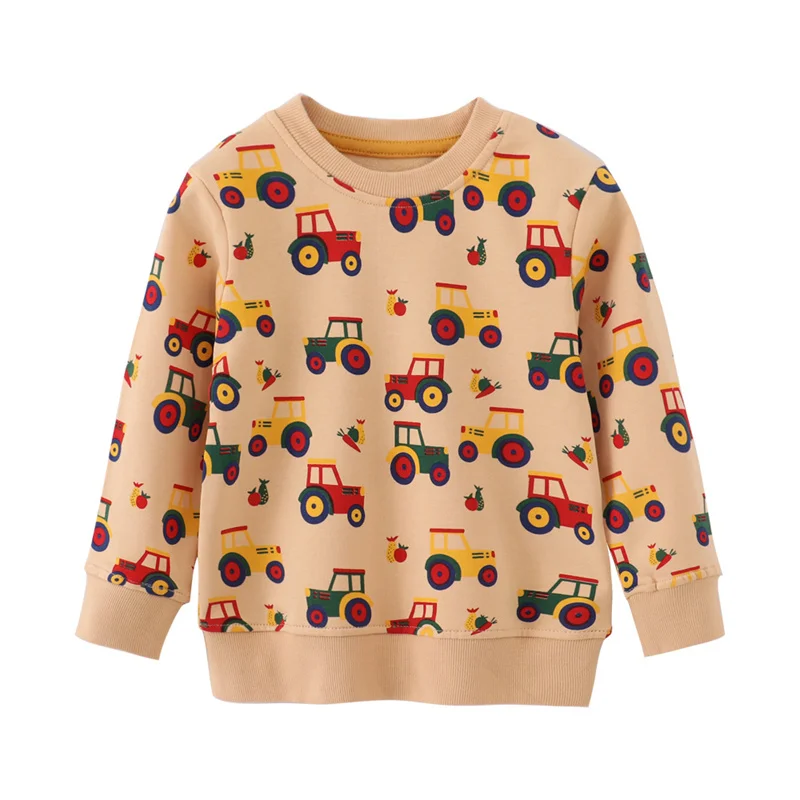 New Arrival 2-7T Long Sleeve Boys Baby Clothes Cars Printed Girls Sweatshirts Toddler Costume Sport Kids Autumn Hooded Shirts