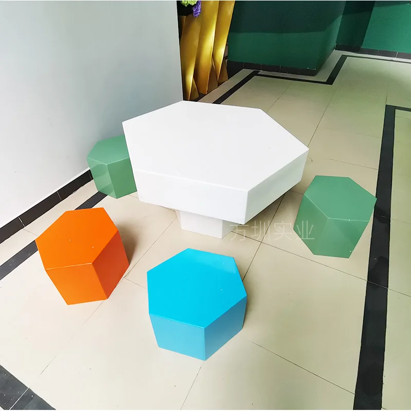 FRP table chair stool hexagonal simple furniture modern simple combination shoe changing stool