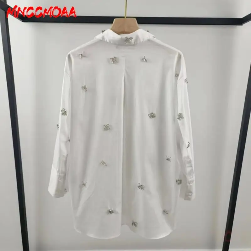 MNCCMOAA 2024 High Quality Spring Autumn Women Fashion Loose Single-Breasted Shirt Female Solid Casual Long Sleeve Blouses Tops