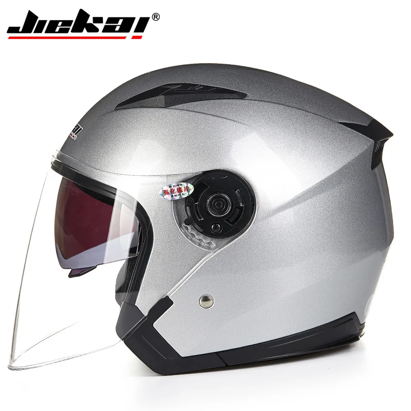 Casco de moto de carreras, capacete de cara abierta para motocicleta, vintage, con doble lente, JK-516