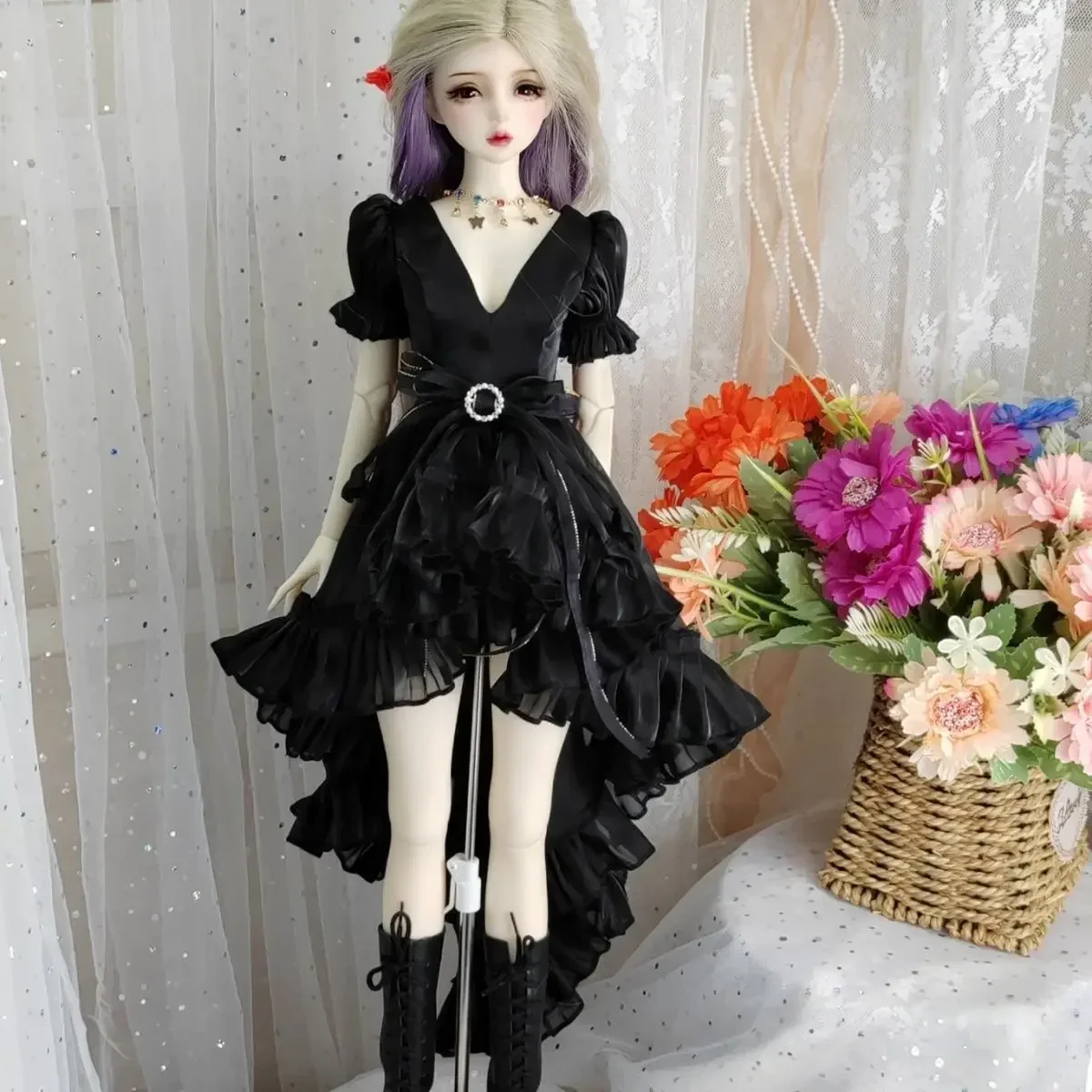 

(На заказ) Кукольная одежда 1/3 1/4 для куклы Bjd 60/45 см, игровой домик, черное платье, игрушки для девочек своими руками, аксессуары для кукол, без куклы