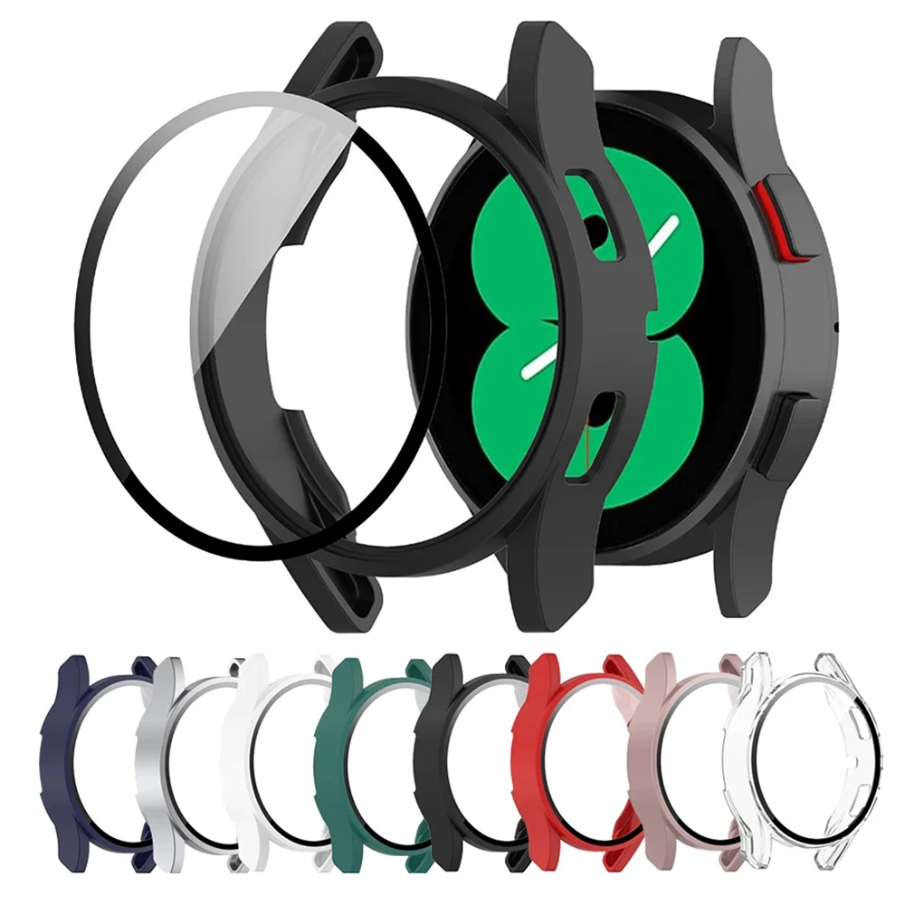 PC + Tempered Glass Protective Case For Samsung Galaxy Watch 4 40mm 44mm Full Screen Protector Shell Cover
