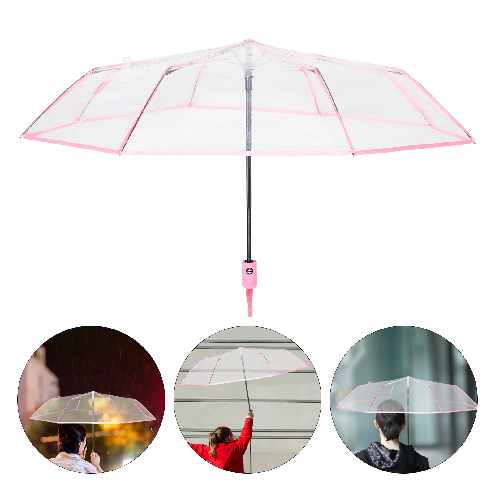 

Transparent Three-fold Umbrella Automatic Folding Clear Umbrellas for Rain Steel Plastic Travel Collapsible