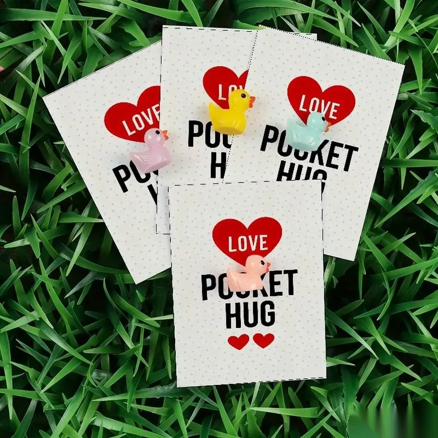 1/5/10/20/50/100pcs  Lucky Duck Pocket Hugs - Fantasy Theme Resin Charms with Inspirational Messages, Assorted Colors, Includes