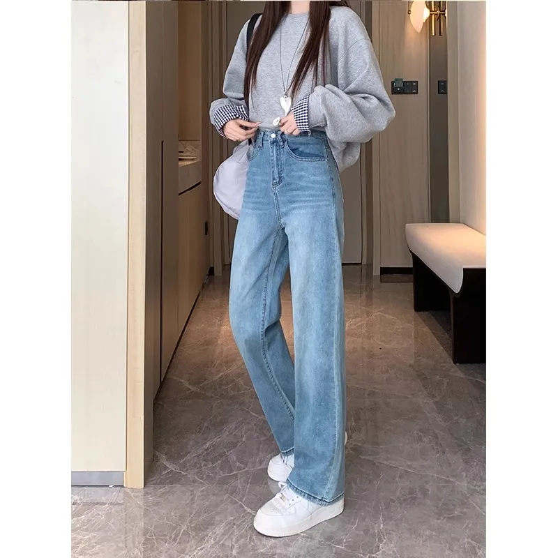 2025 Fashion Four Seasons Classic Blue Denim Trousers women's Jeans Casual Straight Slimming Fashion Madam Brand Clothing