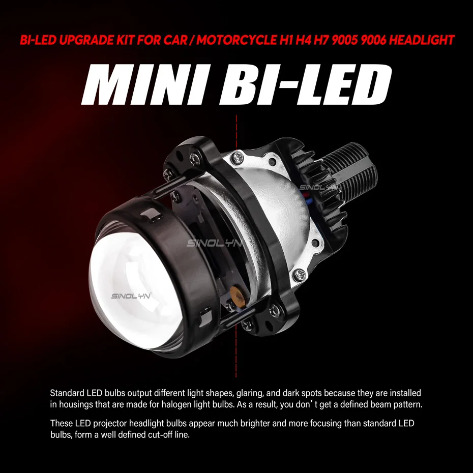 Sinolyn 1.8 2.0 Inch Blue Bi LED Projector Lenses For Headlights H7 H4 H1 9005 9006 9007 LED Lights Auto Car Lights Motorcycles