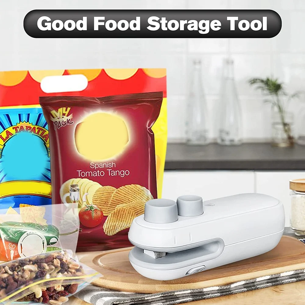 Chip Bag Sealer,Handheld Bag Heat Vacuum Sealer Rechargable,Portable Bag Resealer Sealing Machine for Plastic Bags-White