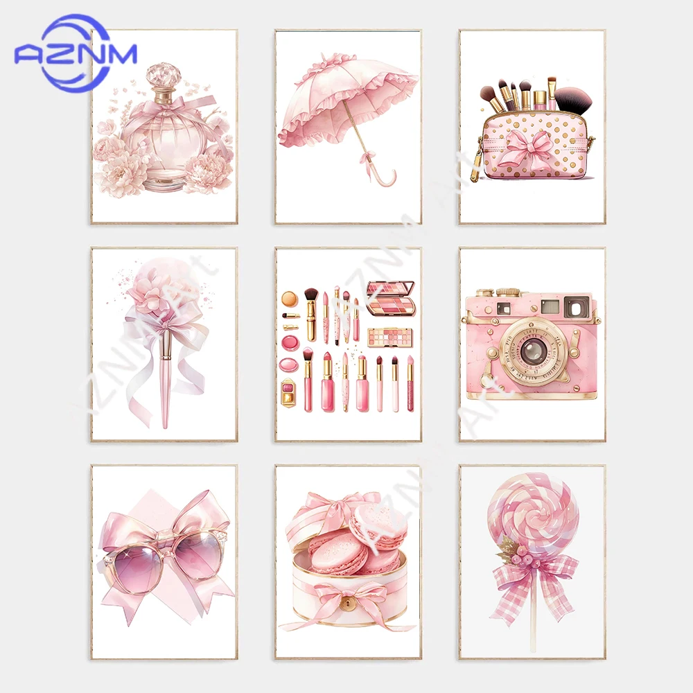 Pink Fashion Makeup Dessert Still Life Art Poster Canvas Printing Living Room Beauty salon Girl Room Wall Decoration Painting