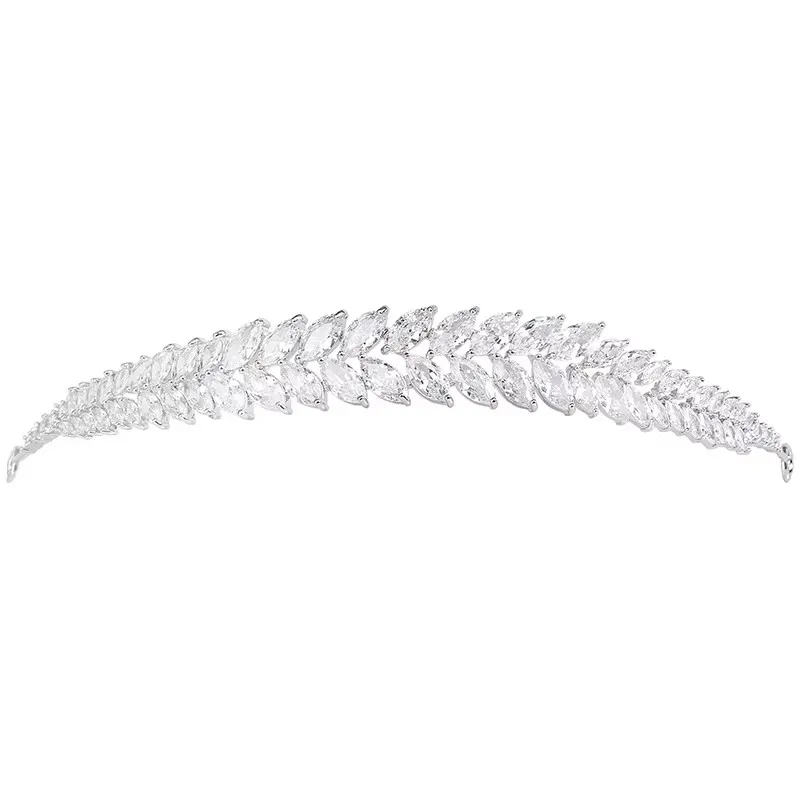 

Jade Angel Oval Cubic Zirconia Princess Crown Simple Leaf-shaped Crowns Tiara for Women Party Hair Accessories Headpieces