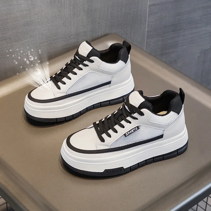 Spring and Autumn New Inside Increase Thick-soled Small White Shoes 2025 Women Fashion Comfort Round Toe Lace-Up Casual Sneakers