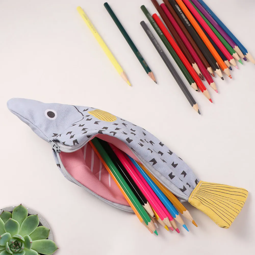 Creative Fish Pencil Bag Grouper Shape Simulated Stationery Storage Bag Cute Large Capacity School Supplies Pouch Birthday Gift