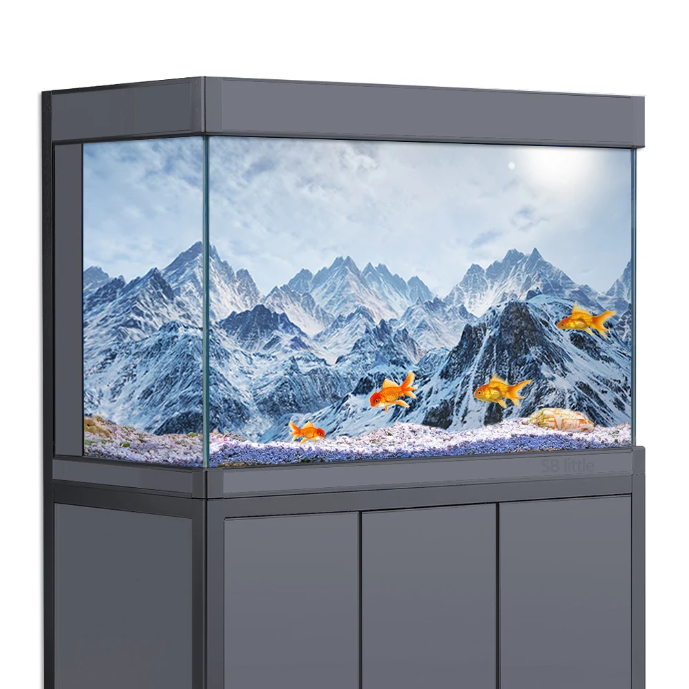 Aquarium Background Sticker,  Cold Snow Mountain 3D HD Printing Wallpaper Fish Tank Backdrop Decor PVC Landscape Poster