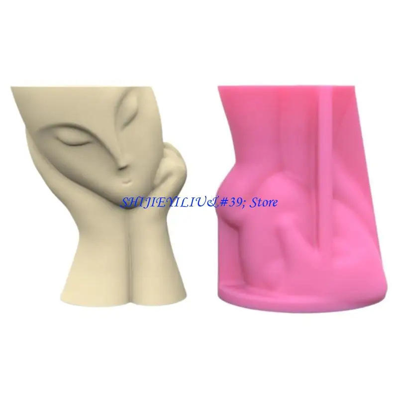 E21F Face Girl Pen Holder Pot Silicone Mold Concrete Mold Table Ornament Mold