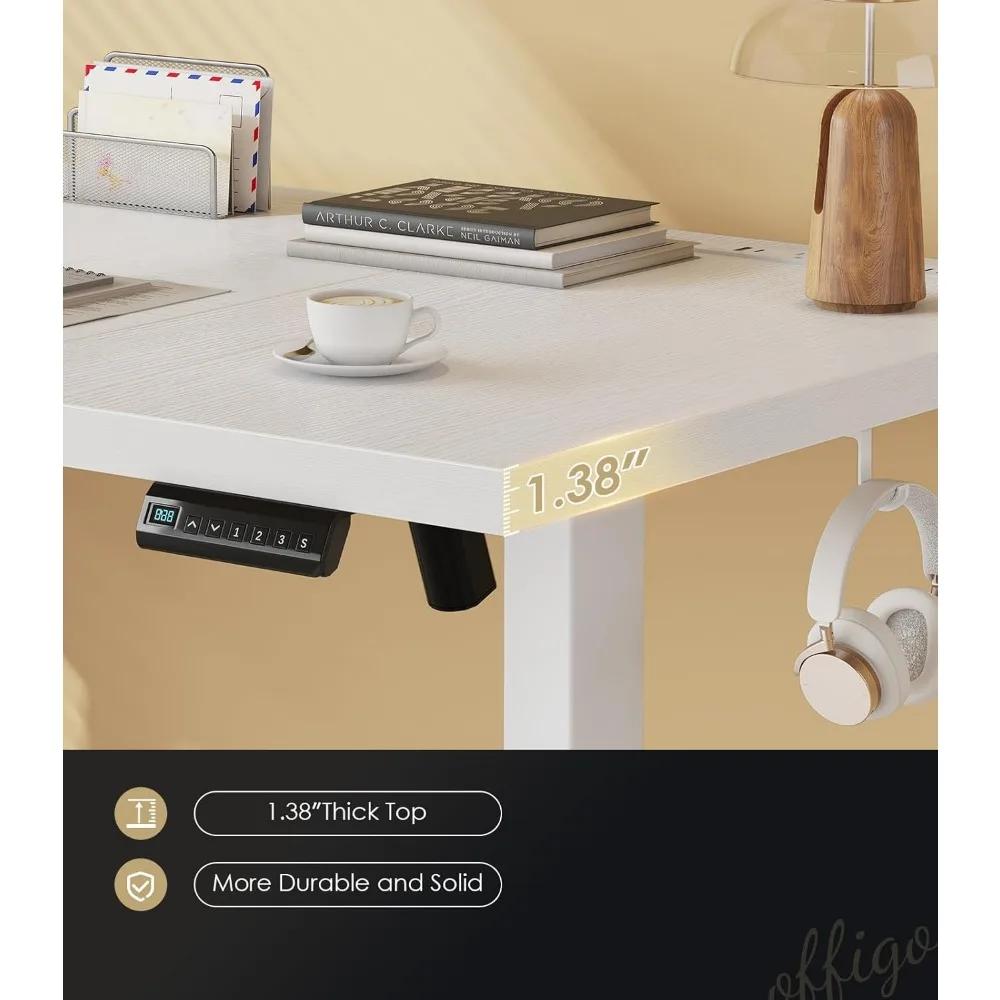 Electric Height Adjustable Standing Desk 71 Inch, Large Sit-Stand Table with Power Outlets, Writing Desk for Office Use