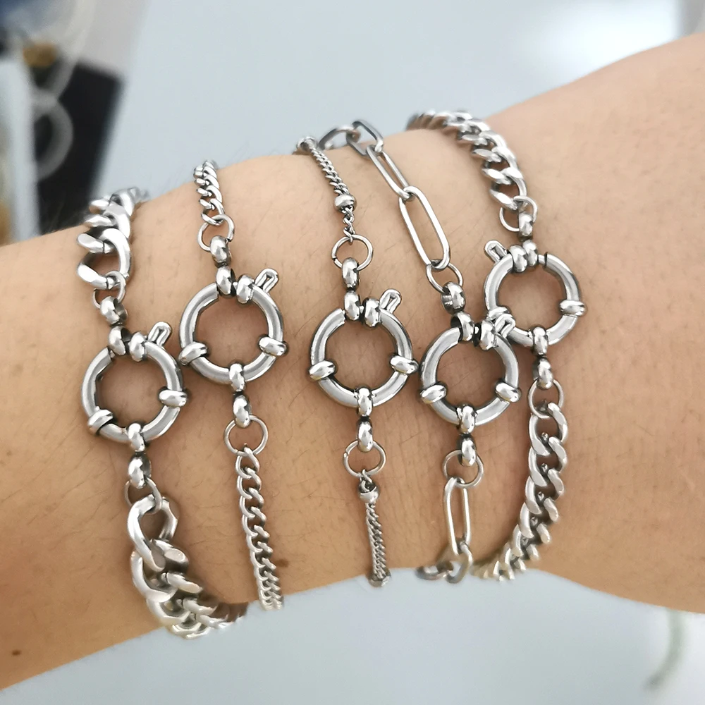 QMHJE Edelstahl Armband Fußkettchen Frauen Männer Anker Verschluss Perlen Kette Sailor Rad Geometrische Link Grundlegende DIY Gold Silber Farbe – Detail 2