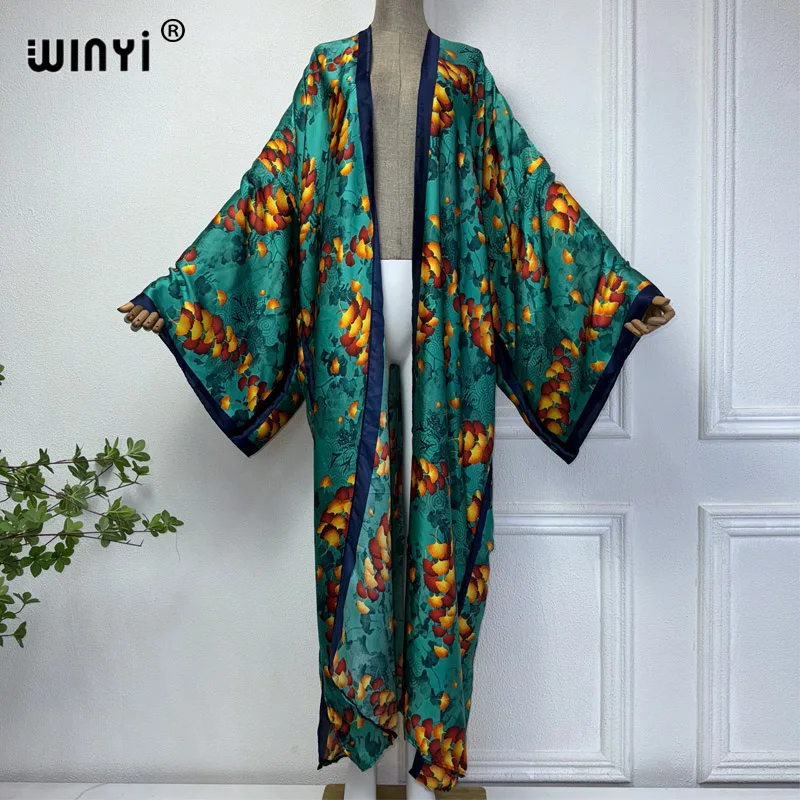 WINYI letnie kimono afrykańska sukienka z nadrukiem plaża boho elegancki kardigan seksowna wakacyjna stroje plażowe dla kobiet na plażę