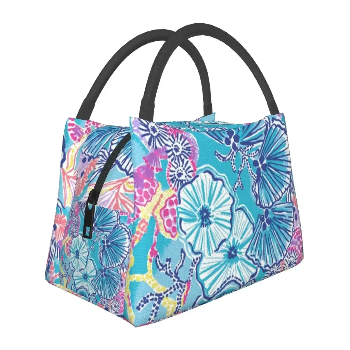 

New blue flower lunch bag insulated bento box Portable lunch tote Picnic cooler warmer female student office