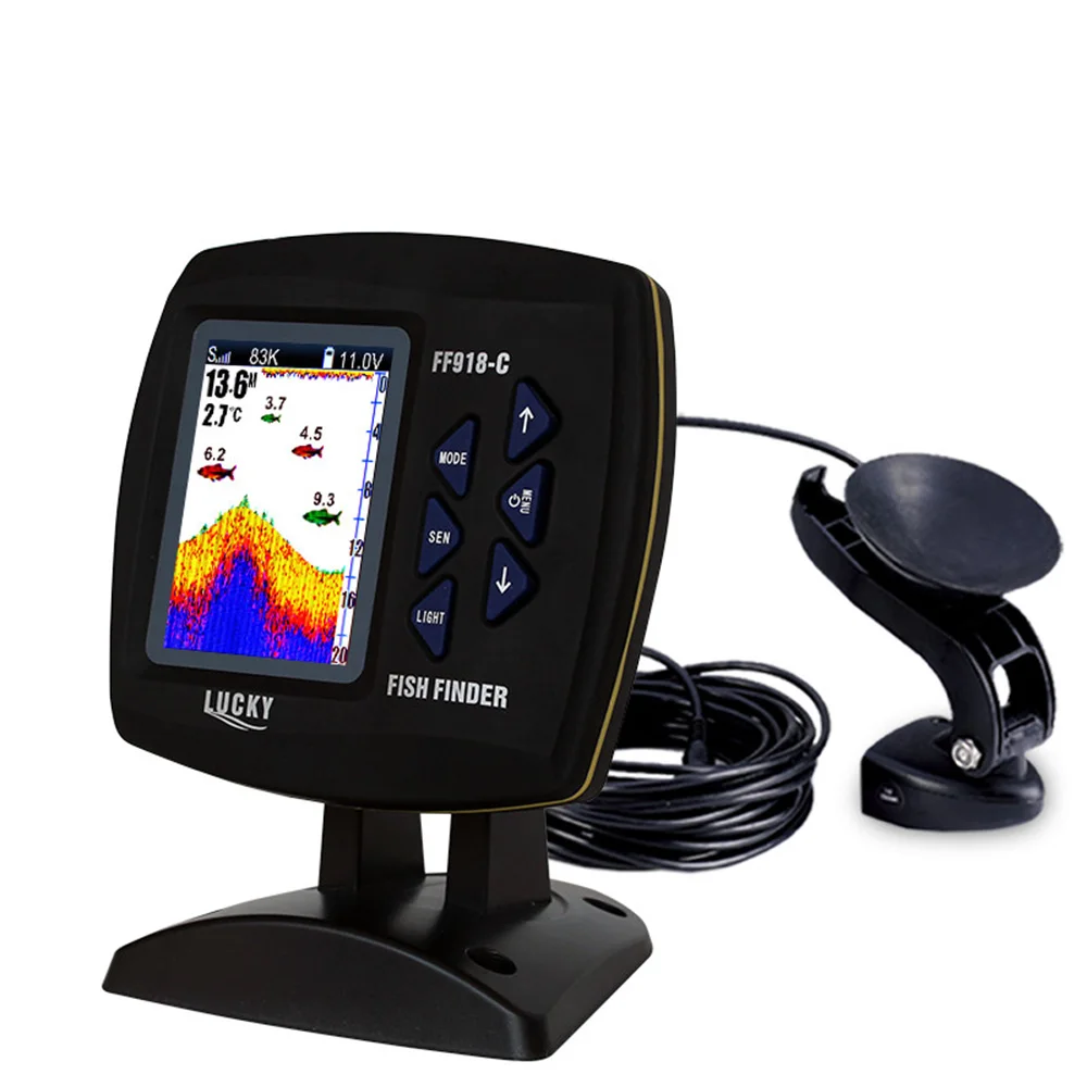 FF918-C100DS Color Screen Wired Fish Finder Dual Frequency 328ft/100m Water Depth Boat Fish Finder