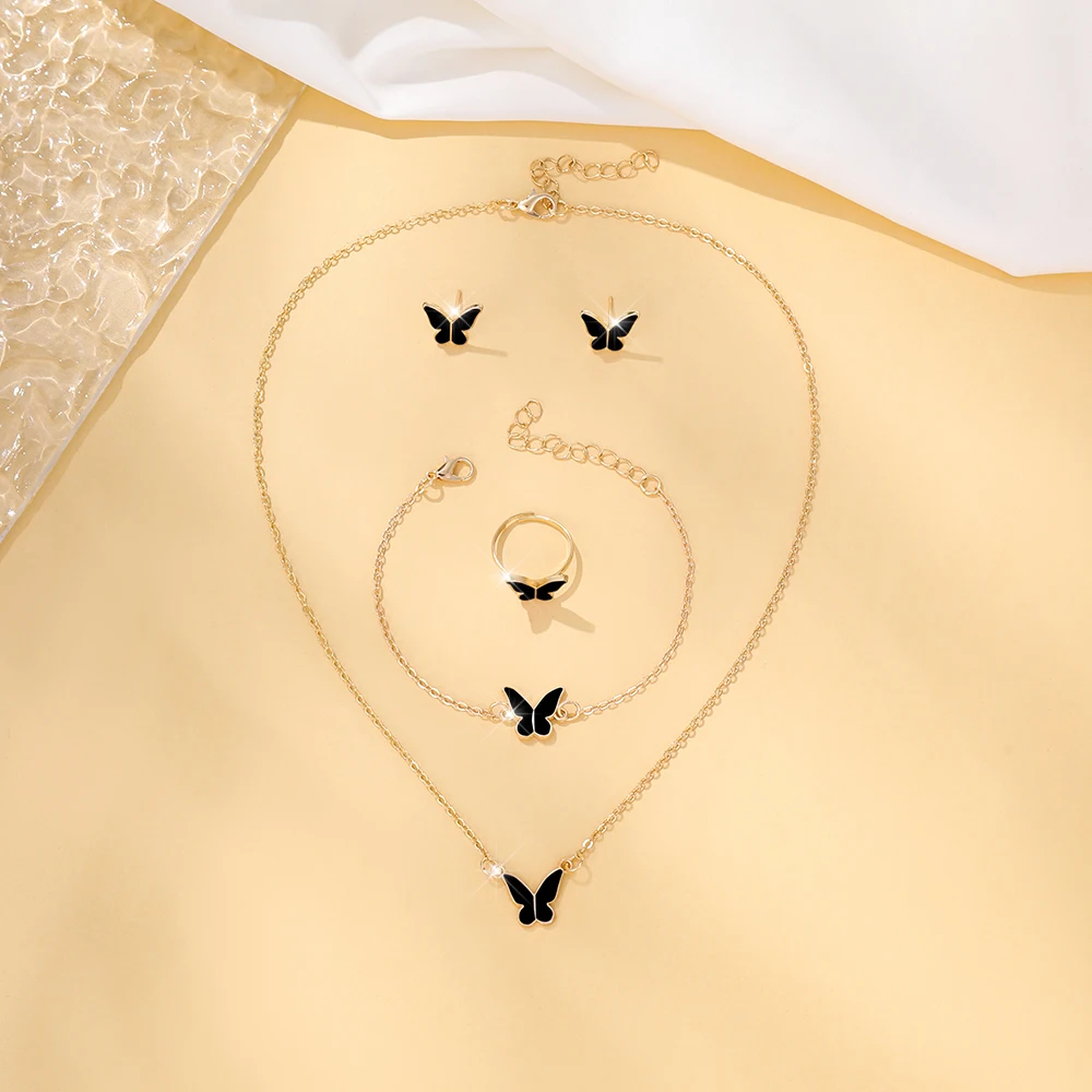 5pcs Exquisite And Elegant Butterfly Pendant Earrings Bracelet Ring And Necklace Perfect As Gift Birthdays Any Special Occasion image 3