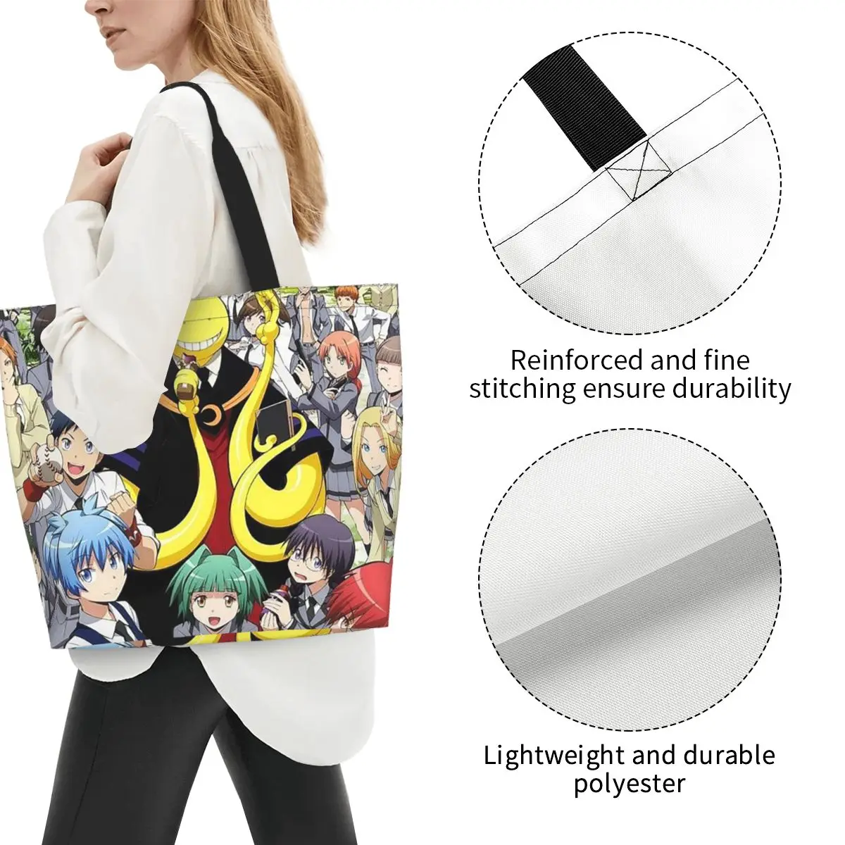 Assassination Classroom Octopus Koro Sensei Shopping Tote Bag Canvas Shoulder Bags Shopper Grocery Handbag for Women
