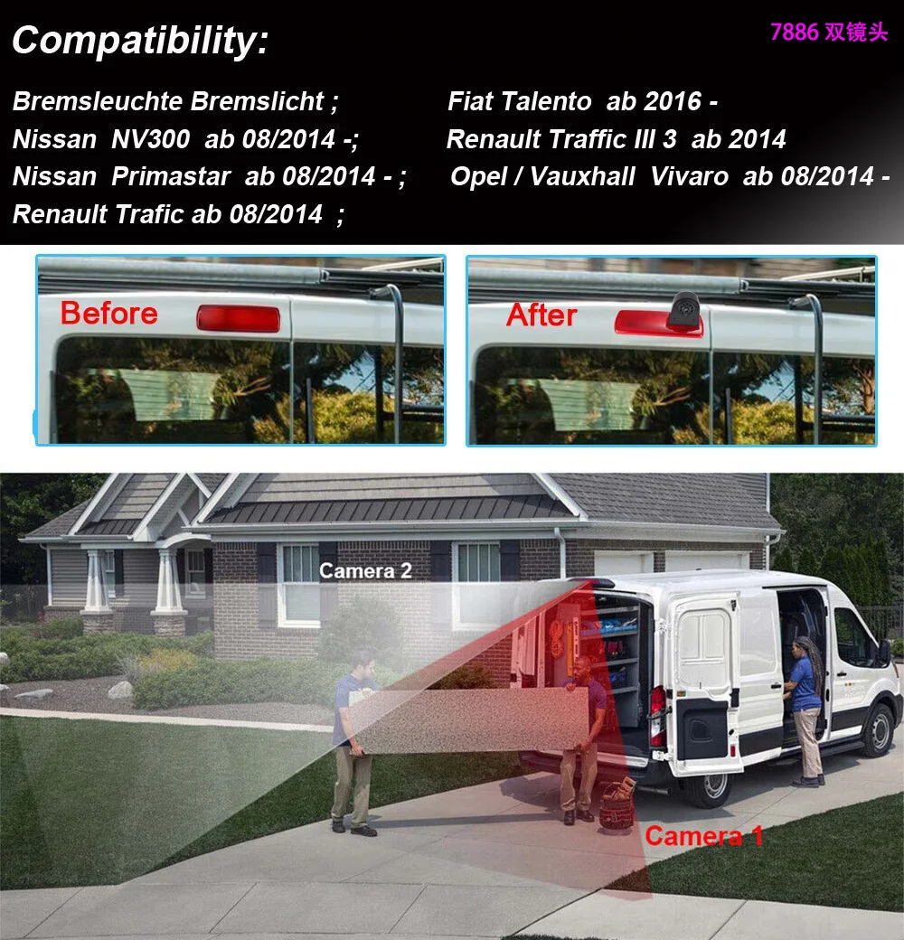 Dual rear view camera+7 inch mirror monitor for Nissan NV300/Primastar Opel/Vauxhall Vivaro Fiat Talento Renault Traffic Trafic