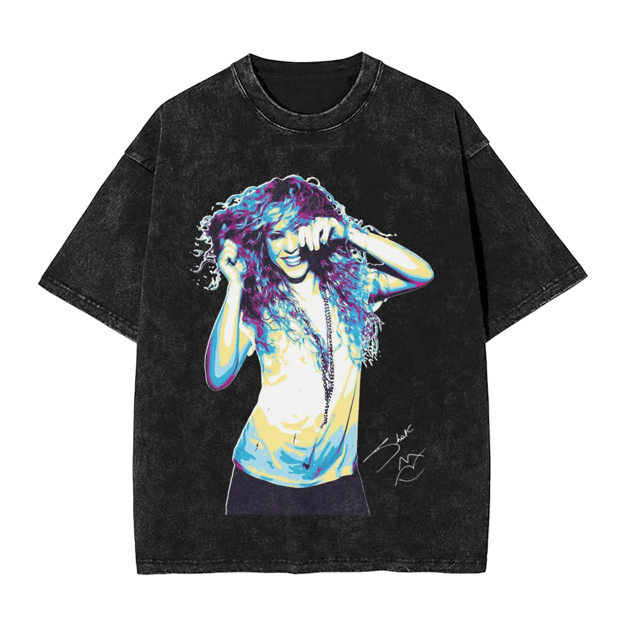 Singer Shakira Washed T Shirts Streetwear Hip Hop Vintage T-Shirts  Tees Men Women Cotton Oversize Printed