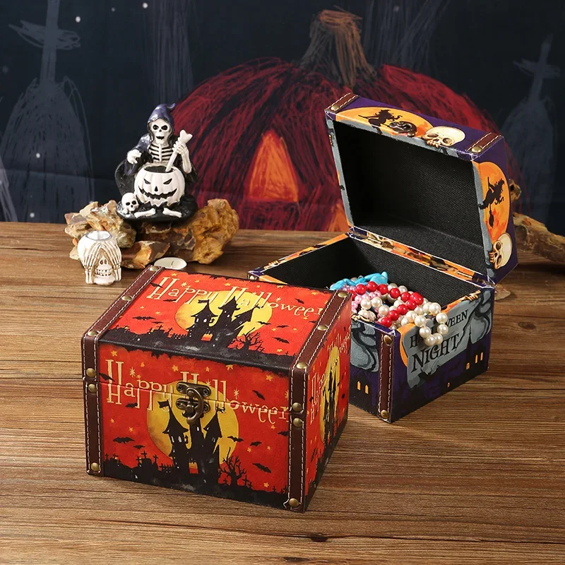 Halloween Series Wooden Storage Box, Candy Gift Packaging Box, Holiday, horror, Home, Atmosphere Decoration