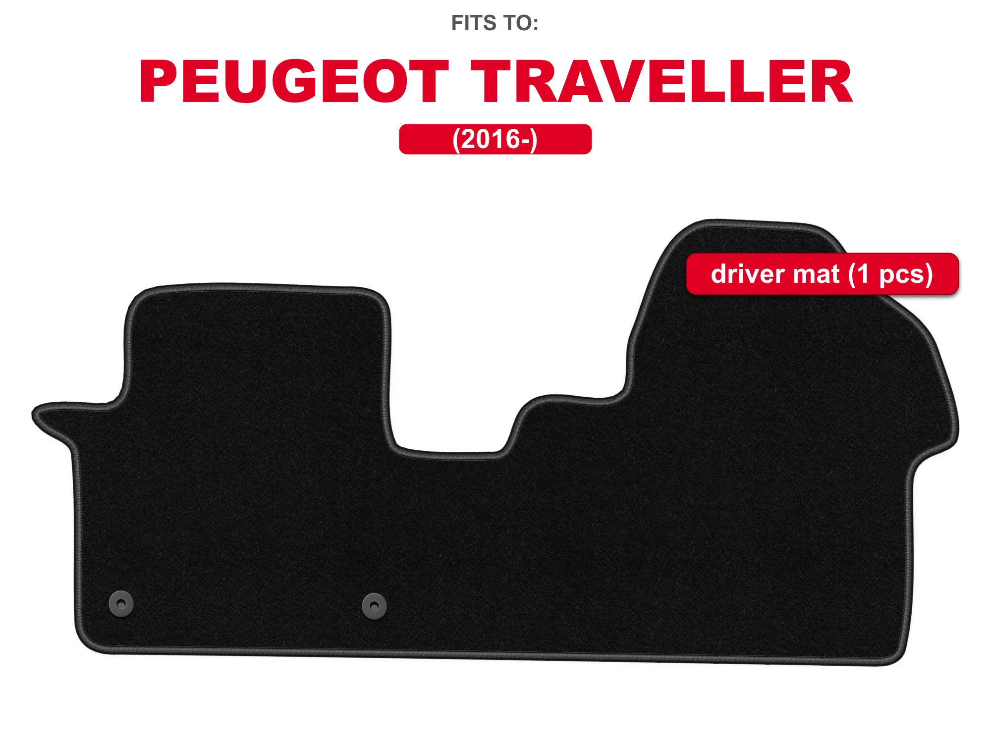 Tapijt aan bestuurderszijde, fluweelzwart, voor: Peugeot Traveller 2016- bestelauto, vloermat 1 stuk voor bestuurdersvoet, op maat gemaakt