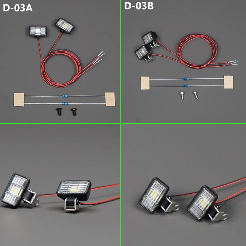 

2pcs LED 3V Rectangular Spotlight for 1/14 Tamiya RC Truck SCANIA 770S R620 VOLVO BENZ Arocs MAN TGX Car Accessories