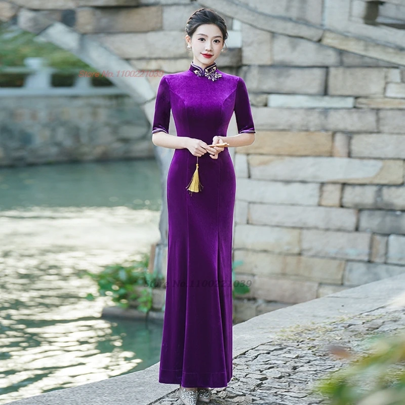 

2025 chinese improved qipao cheongsam dress traditional formal qipao costume banquet qipao stage performance evening dress qipao