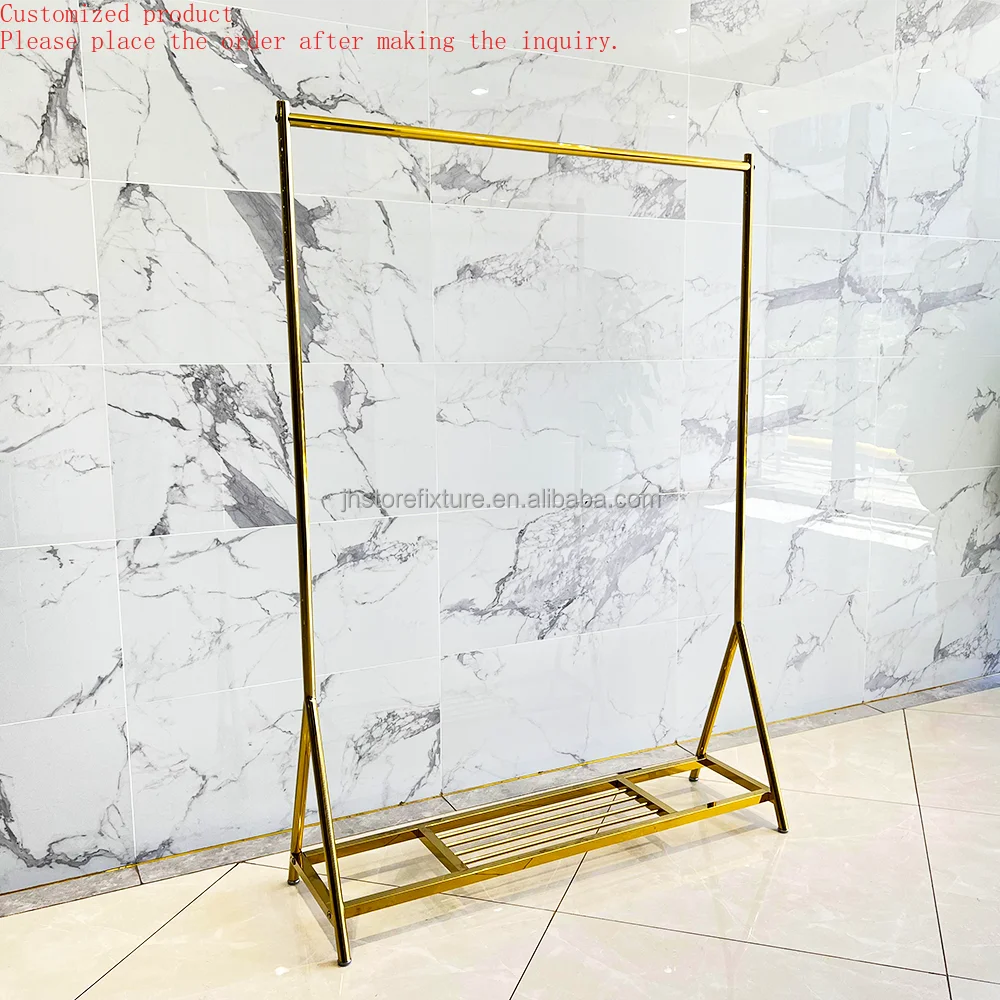 

Custom.Retail Entryway Shop Coat Hanger Stand Gold Clothing Rack Commercial Garment Display Rack