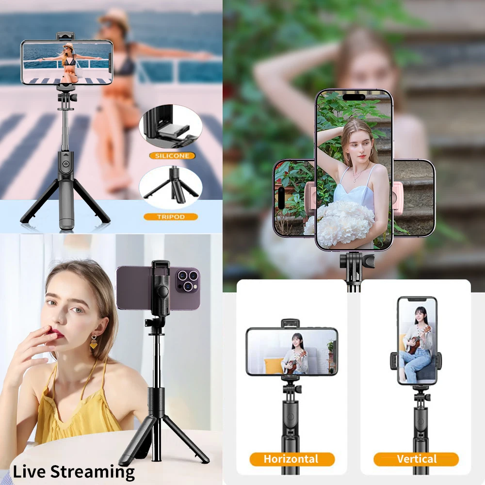 عصا سيلفي لاسلكية محمولة قابلة للتمديد مع جهاز تحكم عن بعد بلوتوث لهاتف iPhone Android Vlog Live Streaming Bracket