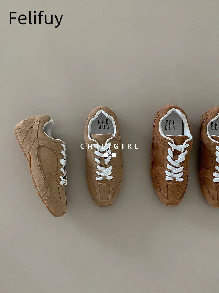 

New Women's Casual Shoes Collaborative AGAN Shoes Brown Suede Sports Shoes De Training Shoes Running Shoes Lace Up Walking Shoe