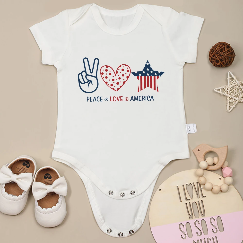 Peace Love America Baby Onesie Patriotism High Quality Cotton Newborn Clothes for Boy Girl American Style Popular New Dropship