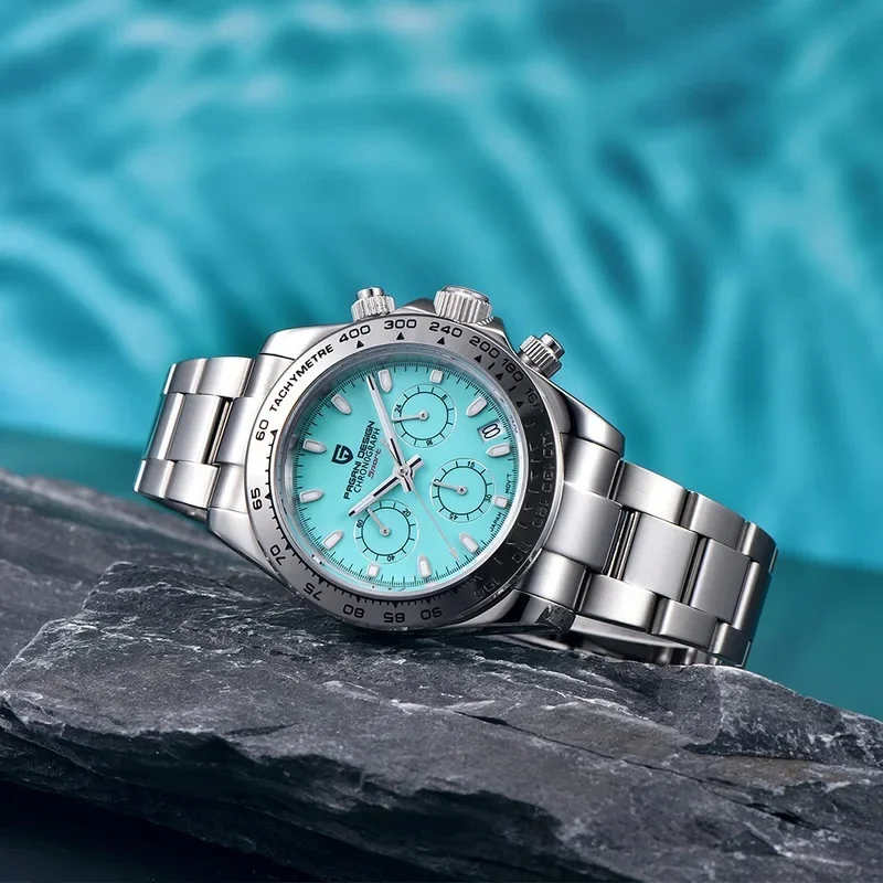 PAGANI DESIGN PD‑1727 Men Quartz Chronograph Watch, Sapphire Glass, 10ATM 100M Waterproof, Stainless Steel Sports Wristwatch