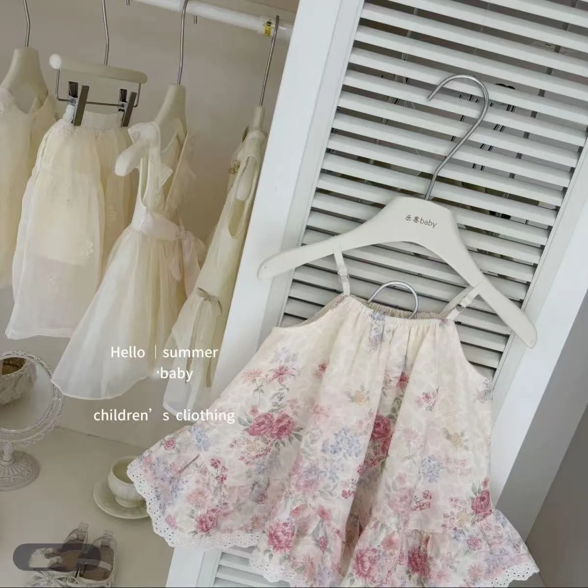 

Original Design Girls Floral Dress Pink Flower Print Cami Dress Summer Swing Dress for Kids for 80-130cm