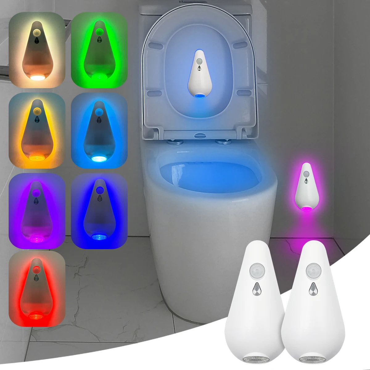 

RGB Smart Motion Sensor Night Light, Toilet Seat Lights, USB rechargeable 8Color Lamp for Summer Corridor WC Camping Home Decor