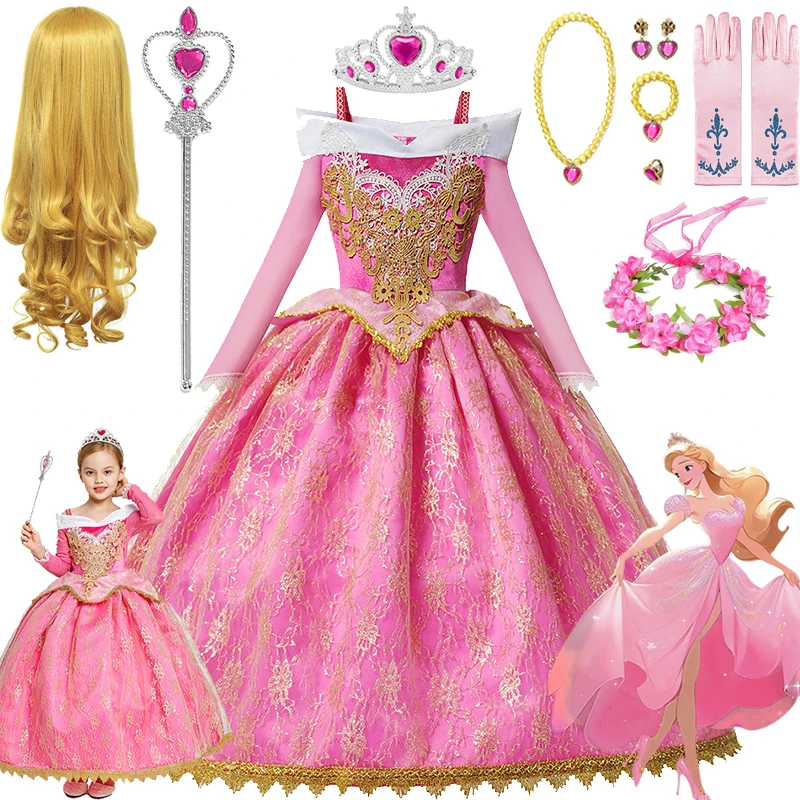 

Disney Sleeping Beauty Cosplay Costumes Halloween Girls Aurora Princess Dresses Briar Rose Dress Kids Birthday Party Clothings