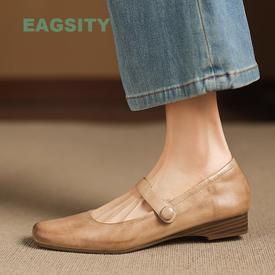 EAGSITY Cow Leather mary jane shoes women low heel pumps fashion ladies dress shoes wedding party
