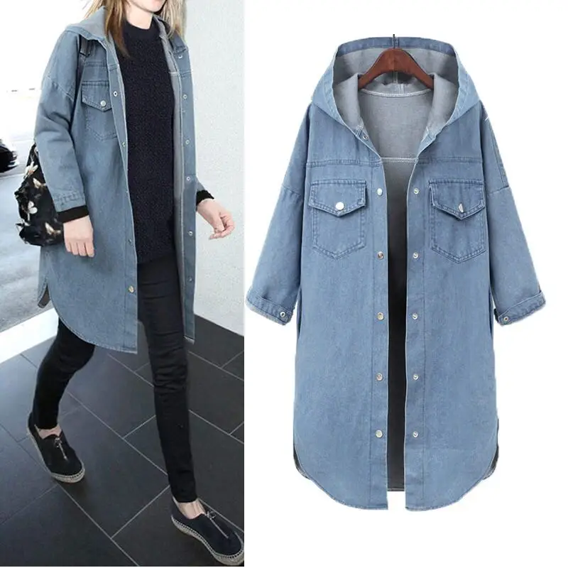 plus Size Women's Jacket Street Style Hooded Single Button Denim Coat Trendy Windbreaker for plus Size Women Versatile Matching