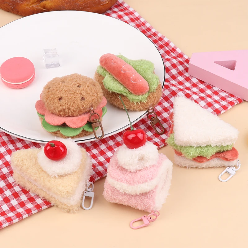 Porte-clés créatif Sandwich Hamburger gâteau, pendentif de sac, accessoires clés, cadeaux de Couple, Simulation de nourriture Kawaii, porte-clés en peluche